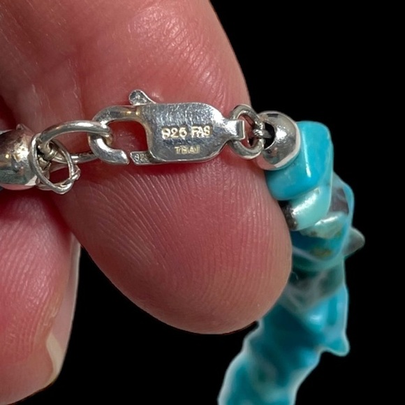 GENUINE TURQUOISE AND SILVER NECKLACE 8” - Picture 3 of 3